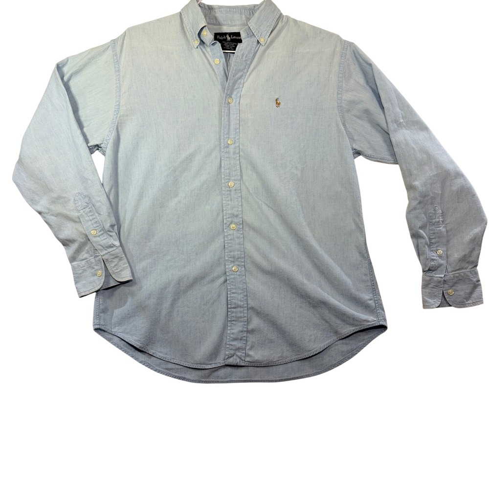 Polo Ralph Lauren Mens Light Blue Chambray Cotton Button Down Shirt Size 10